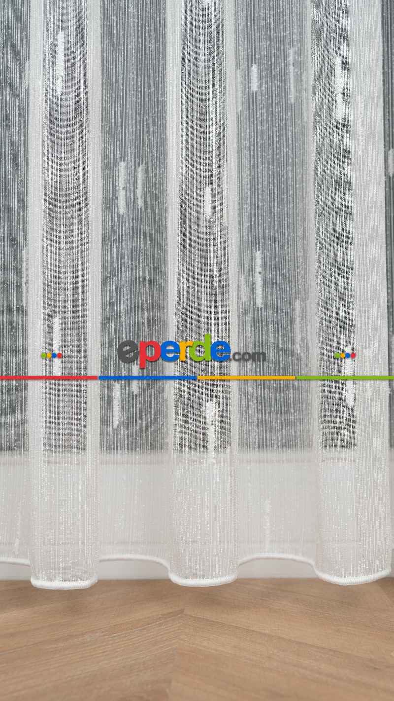 Ekru Şantuk Çizgili Tül Perde Tüğ