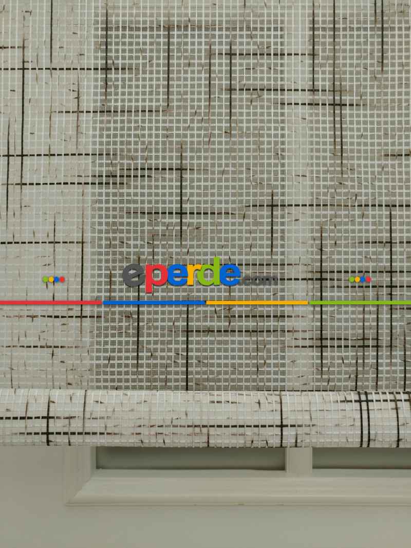 Mutfak - Keten Tül Stor Wicker - Çiftli Sistem Tül Stor Perde (wicker)- Kahve Açık