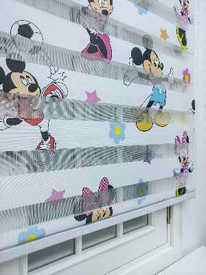 Çocuk Odası - Minnie Mouse Ve Mikie Mouse Zebra Perde- Mavi