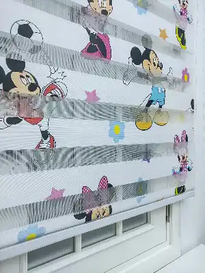 Zebra Perde- Dijital Mickey-mini Mouse Baskılı Zebra Perde- Mavi-sarı-pembe