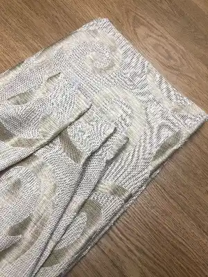Krem Şal Desenli Jakar Fon Perde- Krem