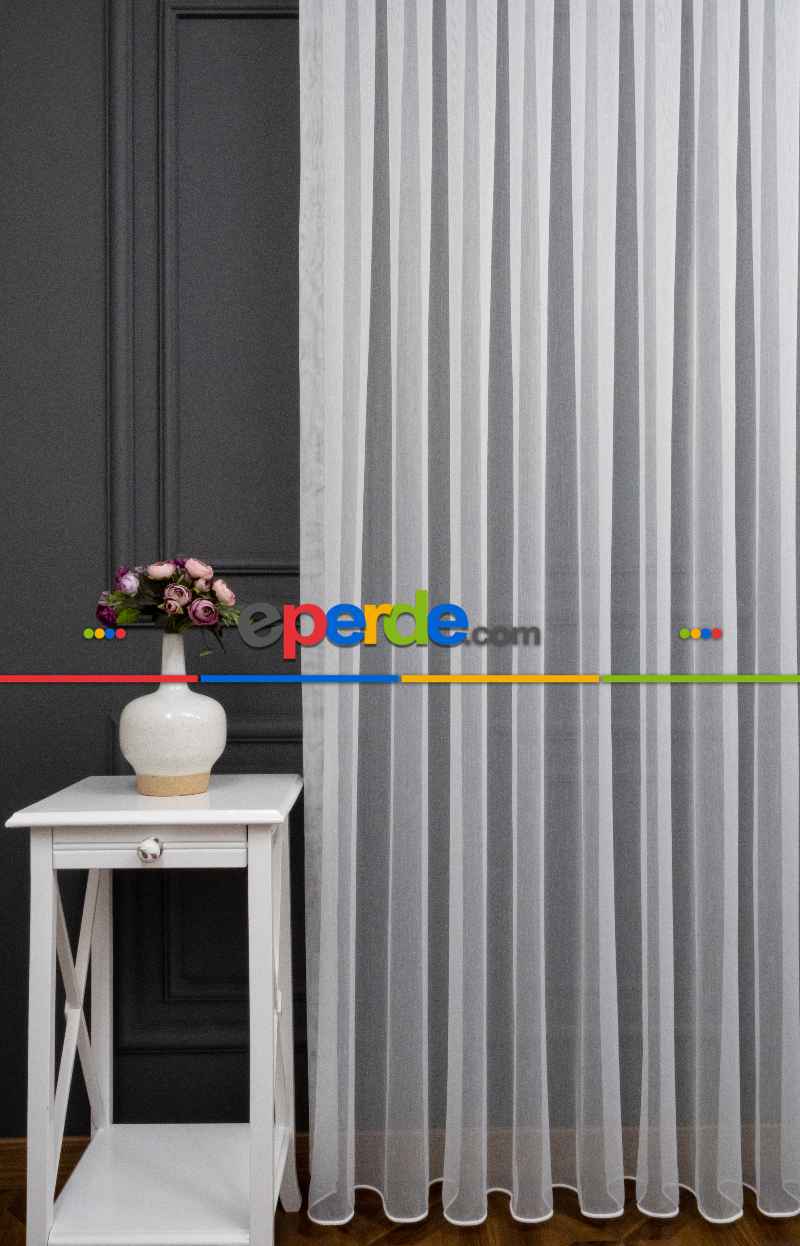 Genç Odası - Hafif Düz Keten Tül Çok Dökümlüdür - İtinalı Dikiş - Kanun Pile - Kurşunlu Tül