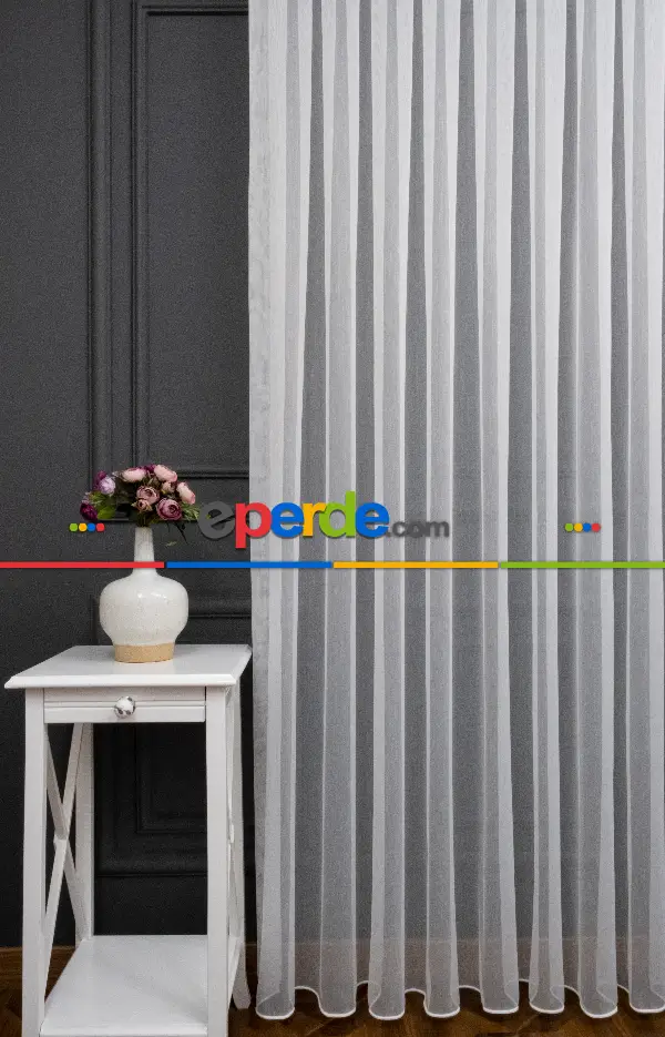 Hafif Düz Keten Tül Çok Dökümlüdür - İtinalı Dikiş - Kanun Pile - Kurşunlu Tül