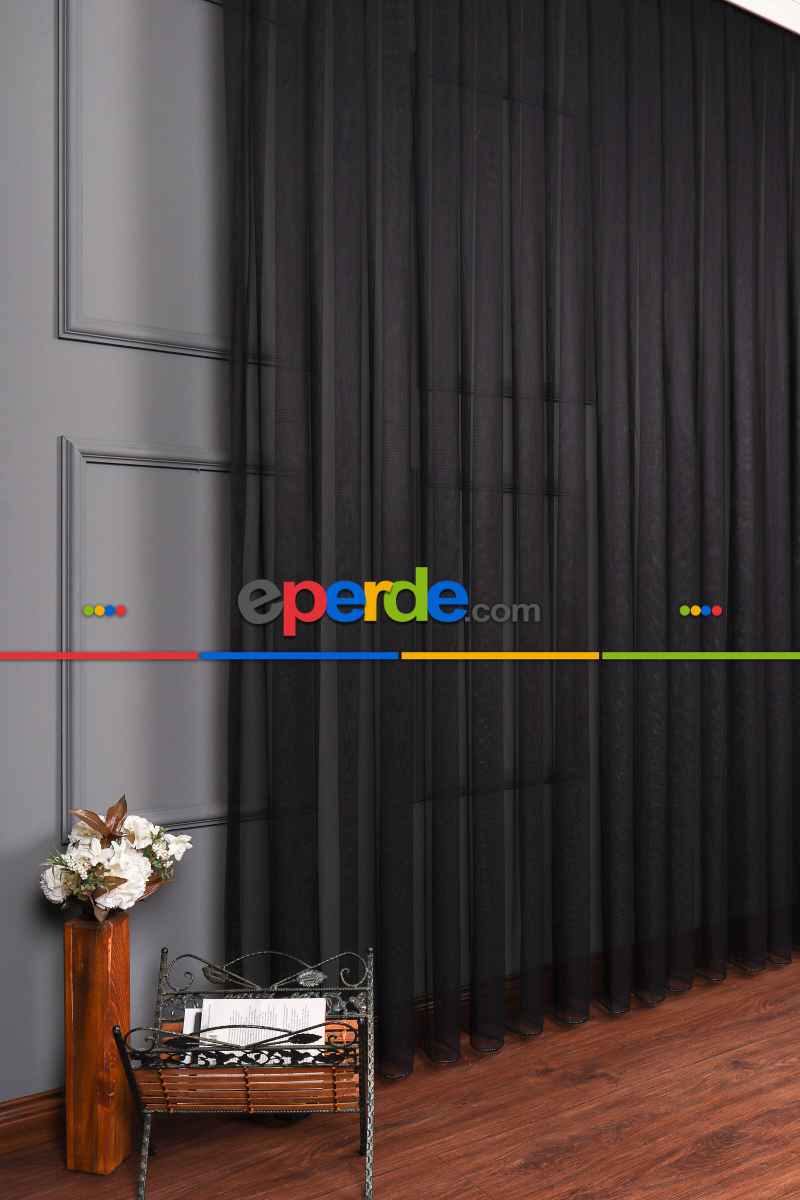 Siyah Grek Tül Perde Petek Zemin