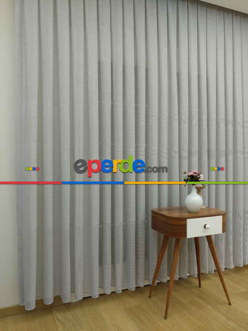 Gri Keten Tül Perde- Gri-füme-antrasit - Kurşunlu Tül