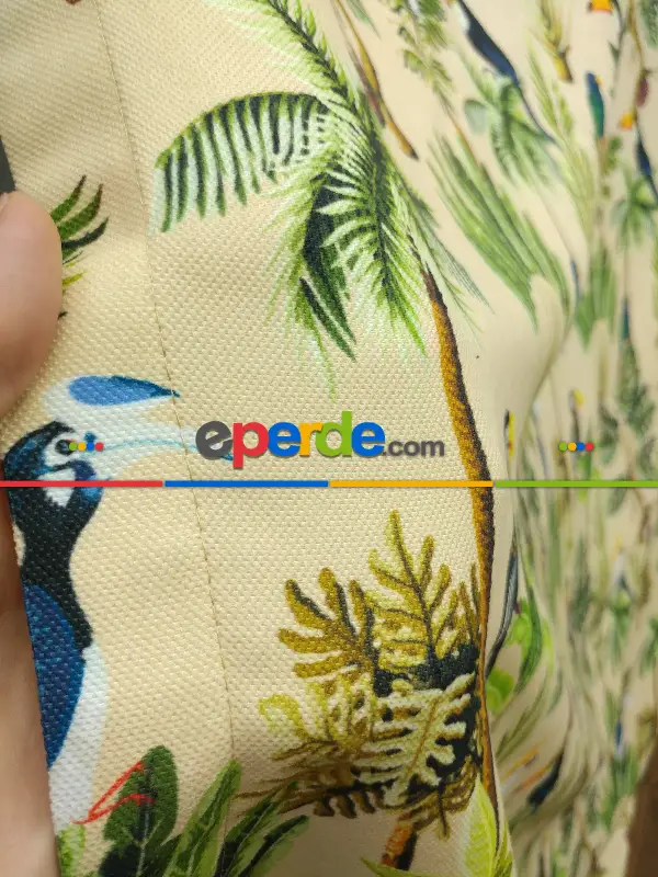 Tropikal Desenli Fon Perde Evm739 Kumaşı Kalındır Duck Bezi Değildir- Mavi-Kahverengi-Sarı-Beyaz-Krem-Açık Yeşil