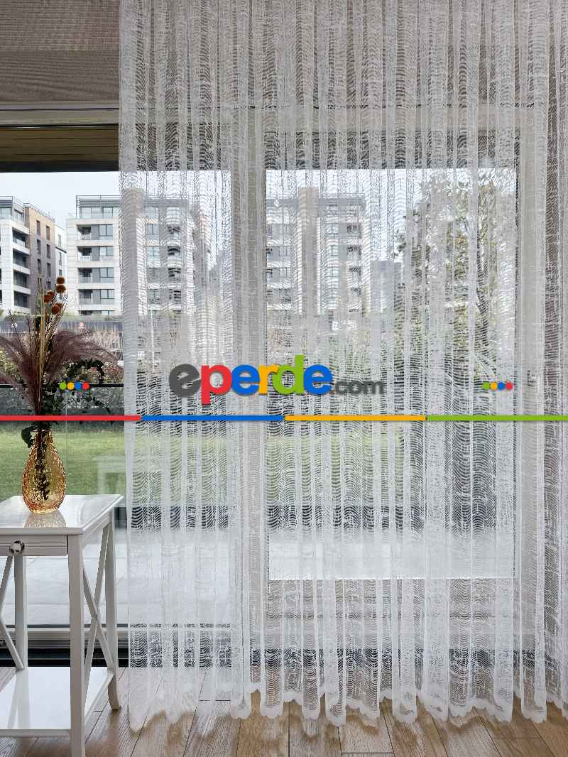 Oturma Odası - Desenli Fransız Dantel Örme Tül Perde, Desenli Ütü İstemeyen Tül