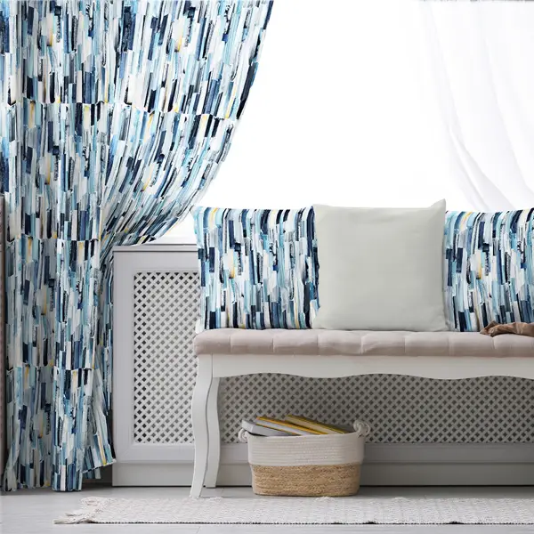 Mavi Desenli Fon Perde Evim218 Kumaşı Kalındır Duck Bezi Değildir- Mavi-beyaz