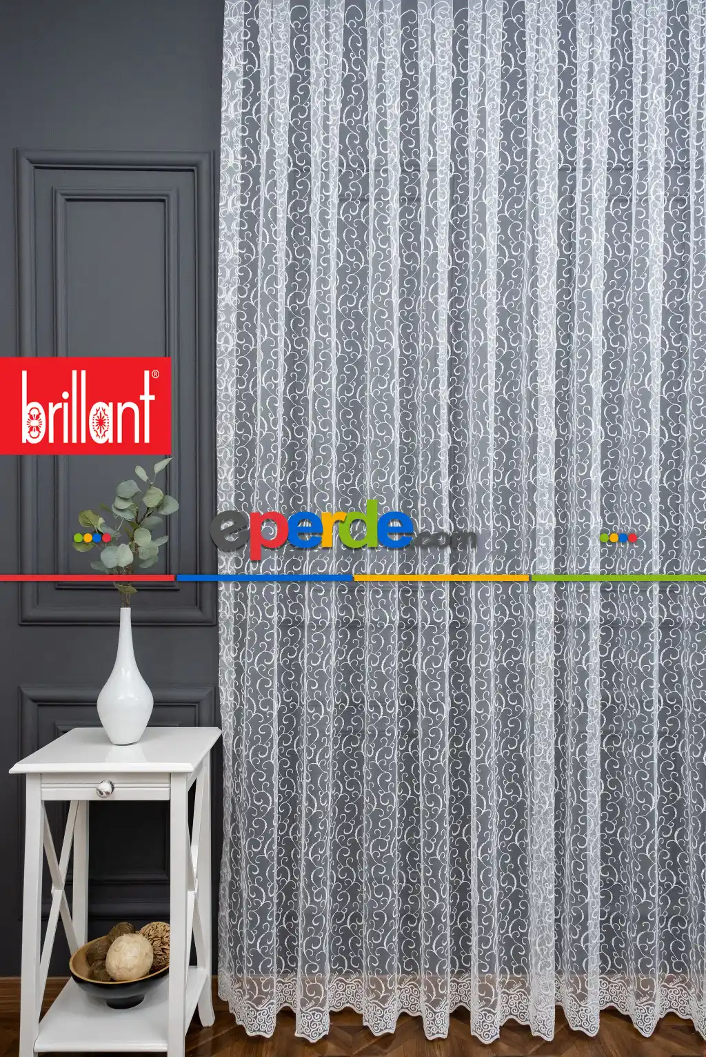 Salon Tül Modelleri - Brillant Klasik Kıvrım Desen İşeleme Tül