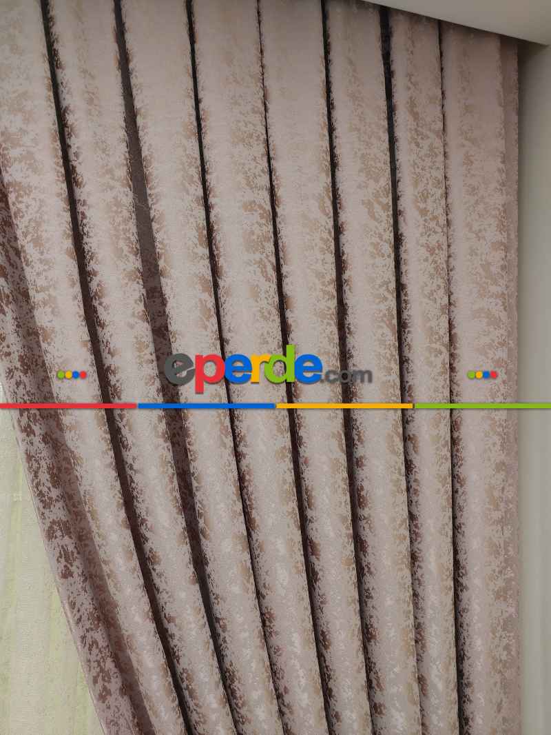 Pudra Düz Jakar Fon Perde - Pudra Pembe