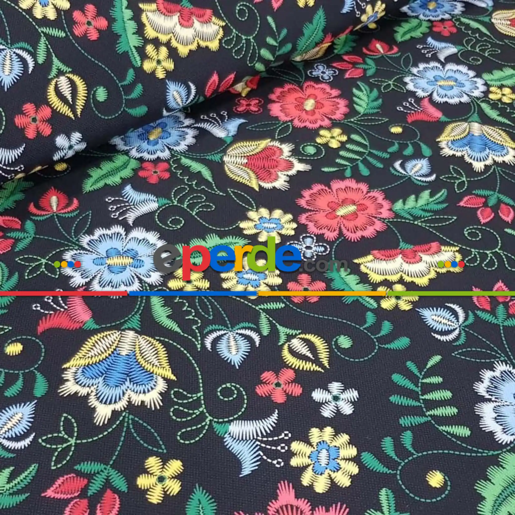 Mavi-pembe Çiçek Desenli Fon Perde Evm629 Kumaşı Kalındır Duck Bezi Değildir- Siyah-Yeşil-Mavi-Pembe