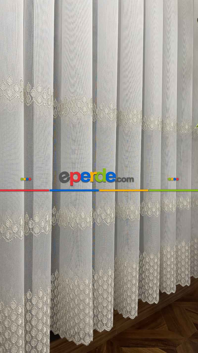 Yatak Odası - Premium Seri Trend Perde Modelleri 2023-kabartma Atlas İplikle Nakışlı İşleme Tül Perde 02