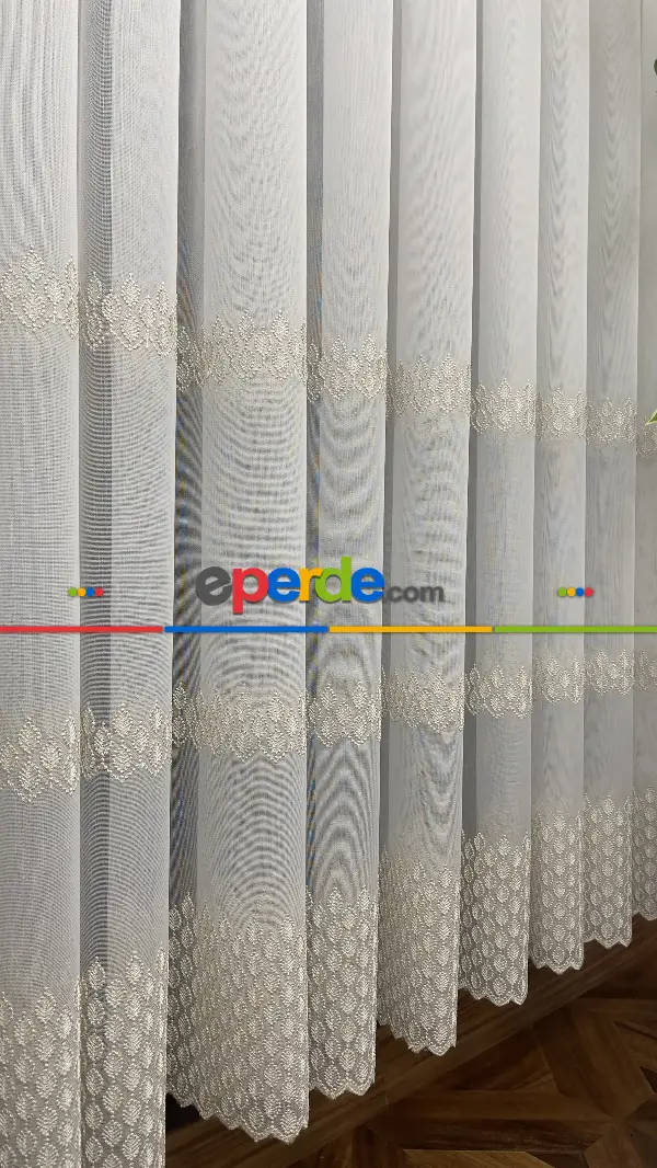 Oturma Odası - Premium Seri Trend Perde Modelleri 2023-kabartma Atlas İplikle Nakışlı İşleme Tül Perde 02