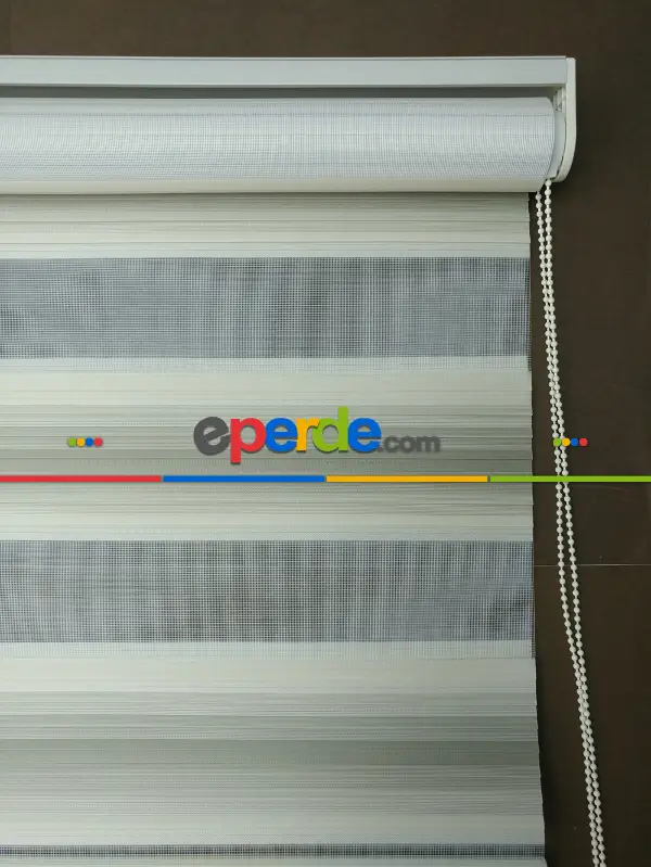 Yatak Odası - Zebra Perde - Degrade Renk Geçişli Pileli Zebra Perde- Bej-açık Vizon