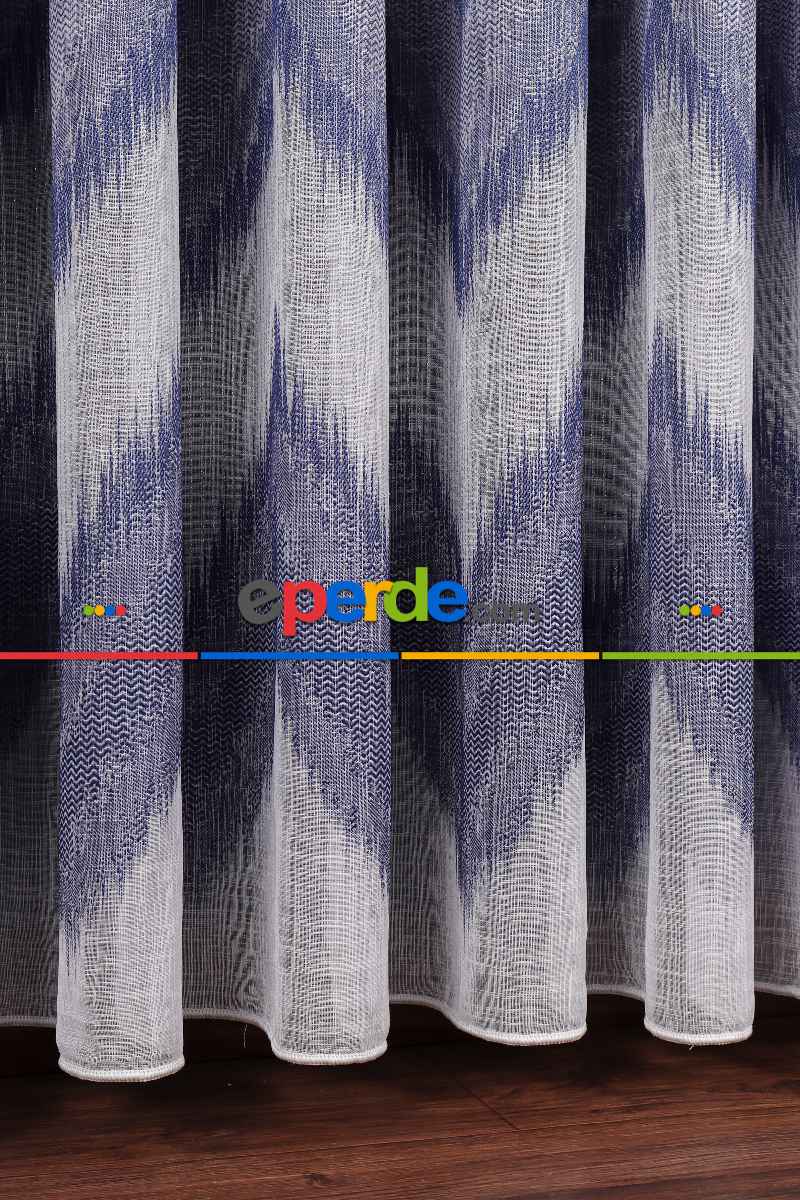 Salon Tül Modelleri - Simli Zik Zak Desenli Keten Tül Perde