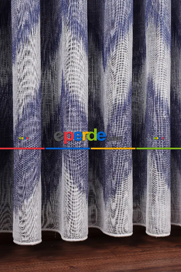 Salon Tül Modelleri - Simli Zik Zak Desenli Keten Tül Perde