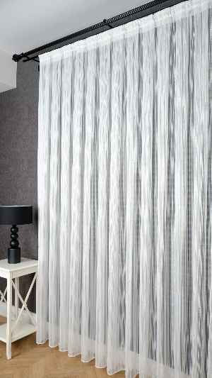 Ekru Zincir Çizgilli Gümüş Simli Tül Perde