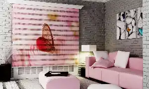 Pembe Kelebek- Baskılı Zebra Stor Perde-  Çok Renkli 2