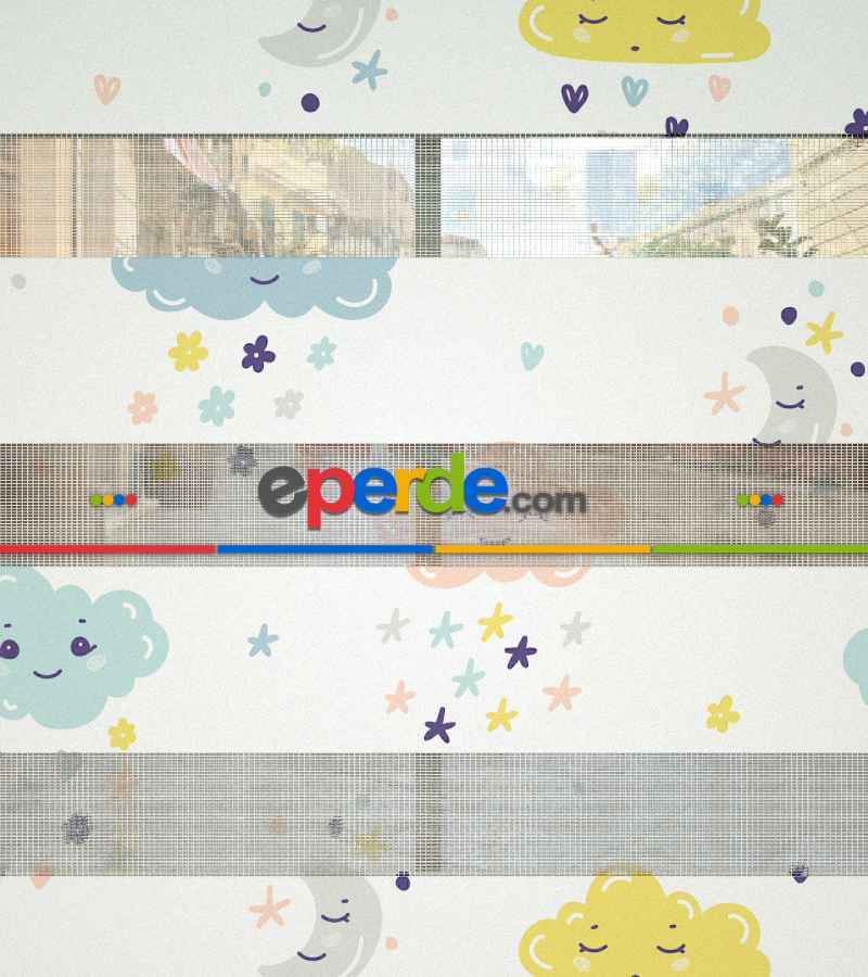 Bulut Desenli Baskılı Zebra Perde- Çok Renkli