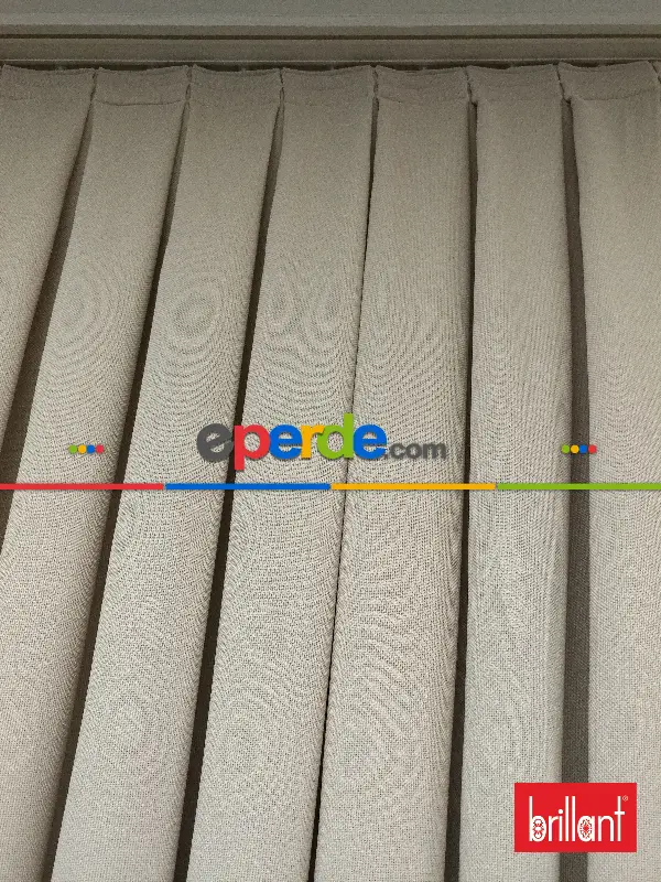 Yatak Odası - Brillant Keten Krem Açık Renk Düz Fon Perde - Krem Açık