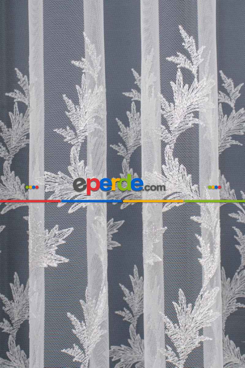 Salon Tül - Etek Geniş Desenli Nakış İşlemeli Tül Perde
