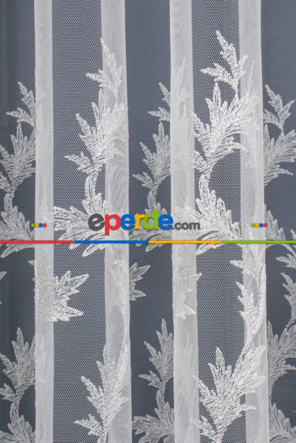 Salon Tül - Etek Geniş Desenli Nakış İşlemeli Tül Perde