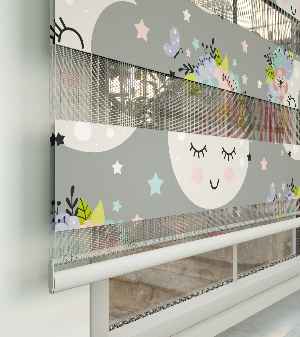 Yıldız Desenli Baskılı Zebra Perde- Çok Renkli