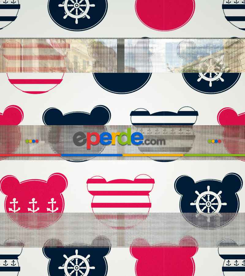 Bebek Odası Zebra Perde - Çapa Baskılı Zebra Perde- Lacivert-Beyaz-Fuşya