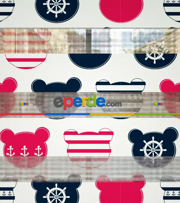 Bebek Odası Zebra Perde - Çapa Baskılı Zebra Perde- Lacivert-Beyaz-Fuşya