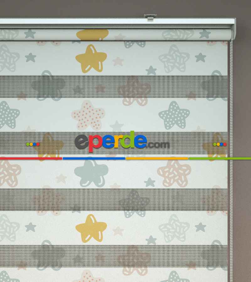 Yıldız Desenli Baskılı Zebra Perde- Çok Renkli