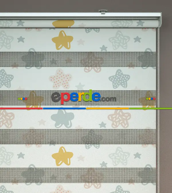 Yıldız Desenli Baskılı Zebra Perde- Çok Renkli