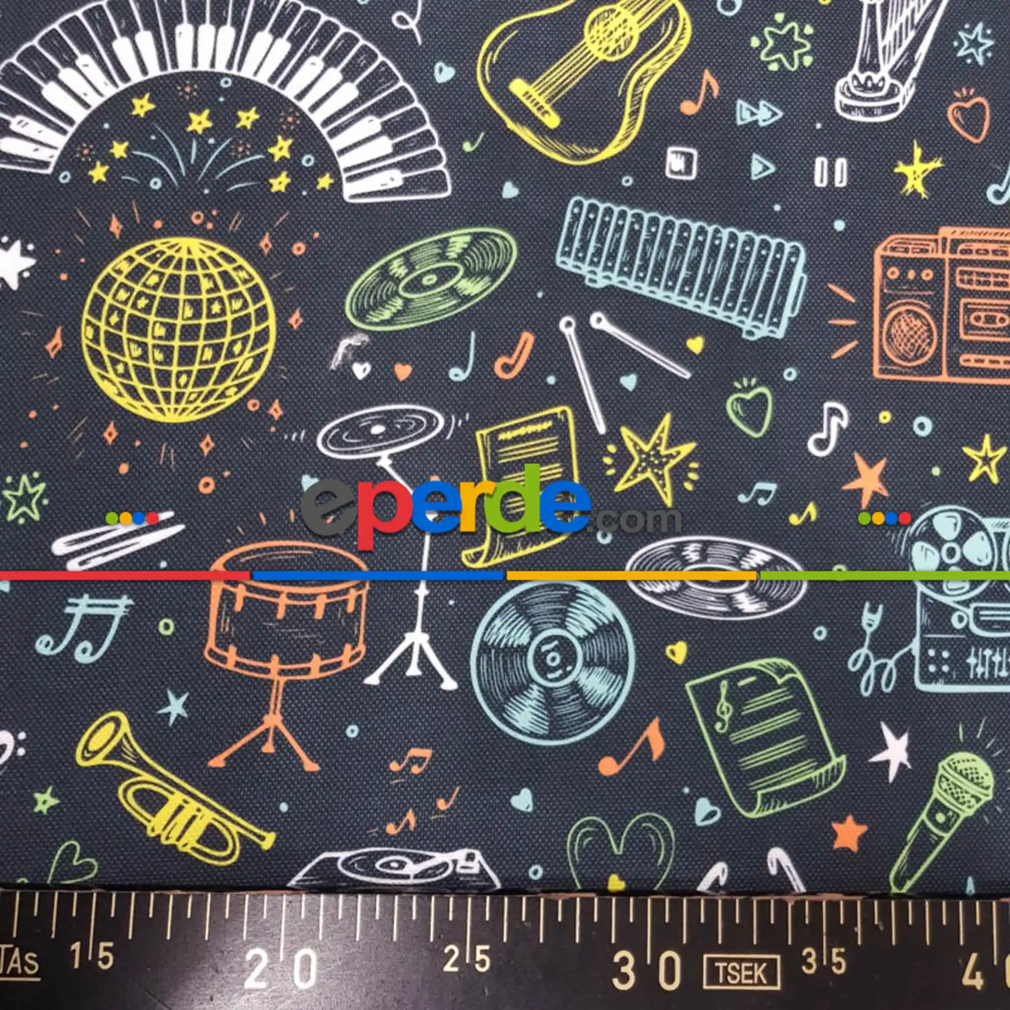 Kız ve Erkek Çocuk Odası Fon Perde - Müzikal Desenli Fon Perde Evm 1105 Kumaşı Kalındır Duck Bezi Değildir-  Gri Turuncu Sarı Yeşil