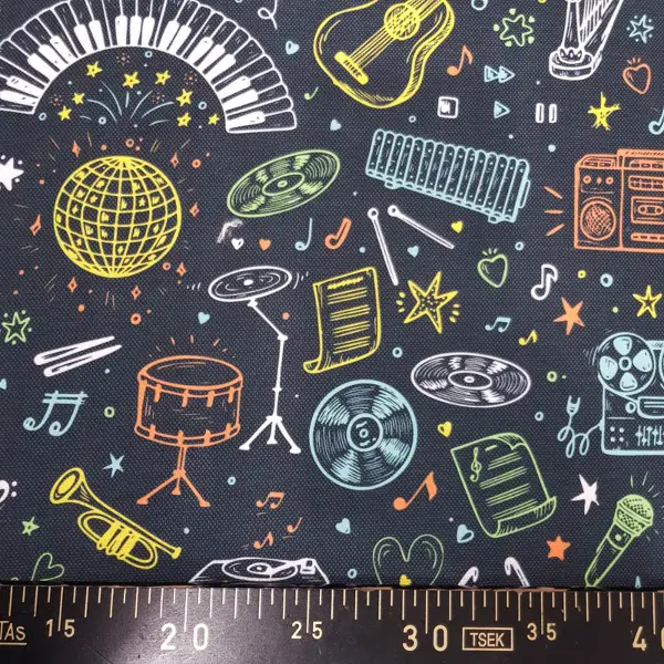 Müzikal Desenli Fon Perde Evm1105 Kumaşı Kalındır Duck Bezi Değildir-  Çok Renkli 2