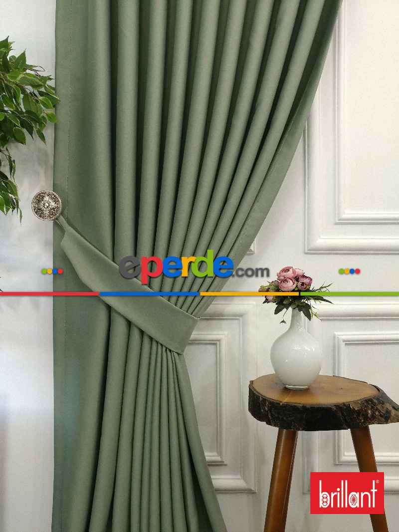 %90 Brillant Karartma Blackout Su Yeşili Renk Fon Perde- Su Yeşili