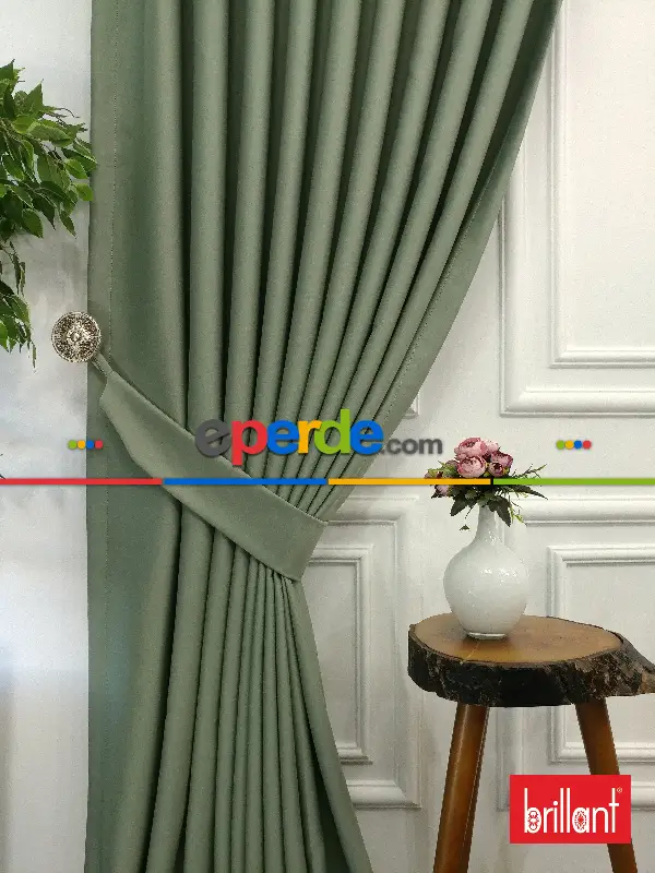 Yatak Odası - Brillant Karartma Blackout Su Yeşili Renk Fon Perde- Su Yeşili