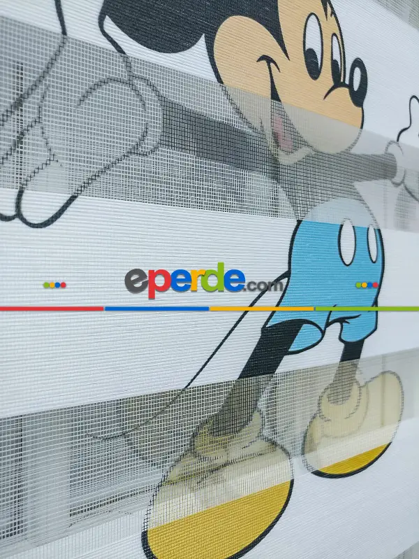 Çocuk Odası - Minnie Mouse Ve Mikie Mouse Zebra Perde- Mavi