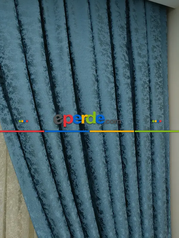 İndigo Duz Jakar Fon Perde - Mavi Koyu