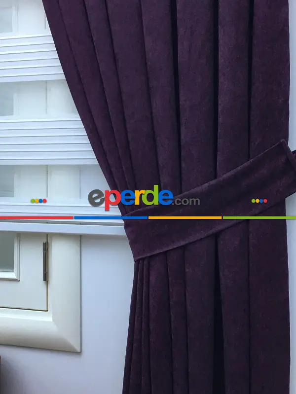 Patlıcan Moru Düz Fon Perde (280 Eninde)- Mor Patlıcan Moru