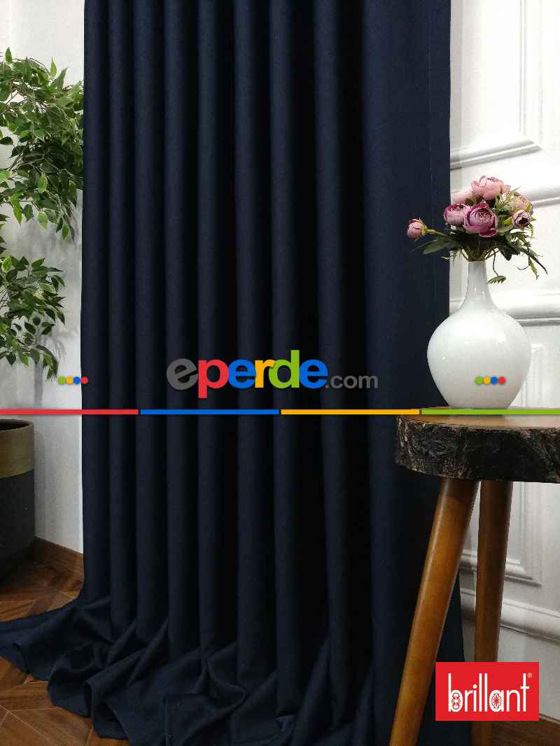 Brillant Karartma Blackout Koyu Lacivert Renk Fon Perde- Lacivert