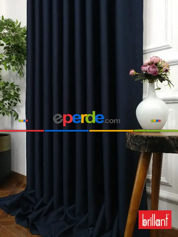Yatak Odası - Brillant Karartma Blackout Koyu Lacivert Renk Fon Perde- Lacivert