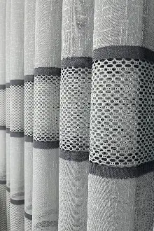 Aplik Jakar Eteği Bordürlü Tül Perde Tek Kanat - Ekru/gri