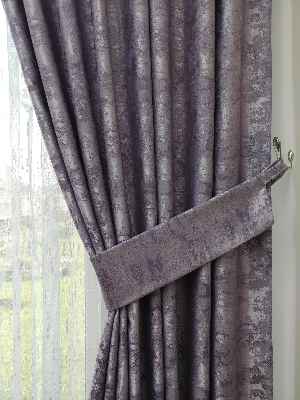 Patinedesenli Lila - Katyonik Jakar Fon Perde- Lila