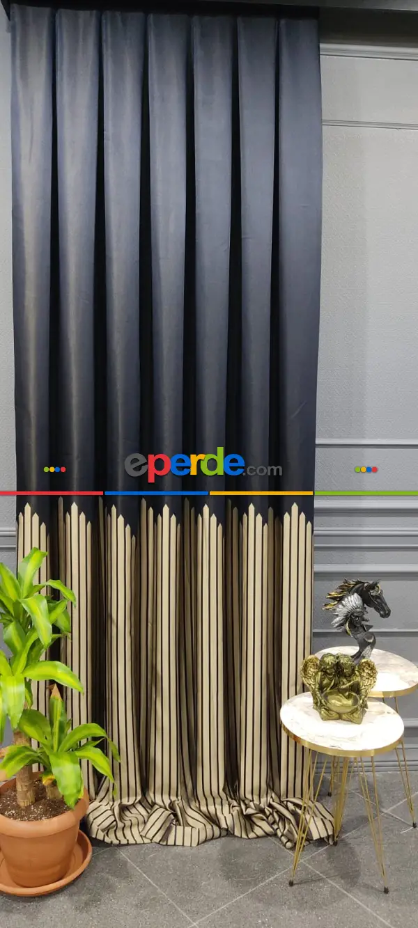 Salon Fon Perde - Lacivert Gold Dokuma Fon Perde, Adet Fiyatıdır, İstediğiniz Boy Ölçüsünde Dikilir, Eni 50 İla 100cm Arası Seçenekler, Sık Piledir 50cm X 1cm 