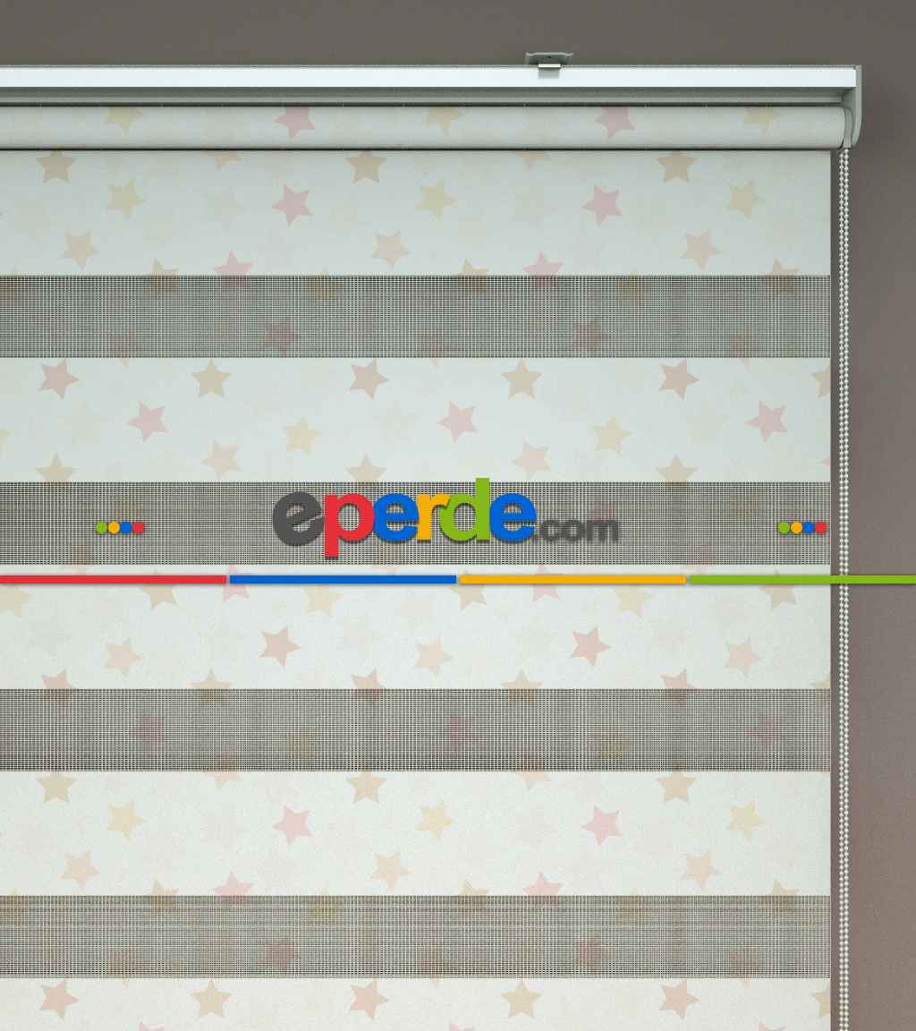 Yıldız Desenli Baskılı Zebra Perde- Çok Renkli