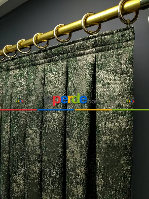 Yatak Odası Fon Patine Desenli Modern Desenli Jakarlı Fon Perde Yeni Seri 401- Haki Yeşil