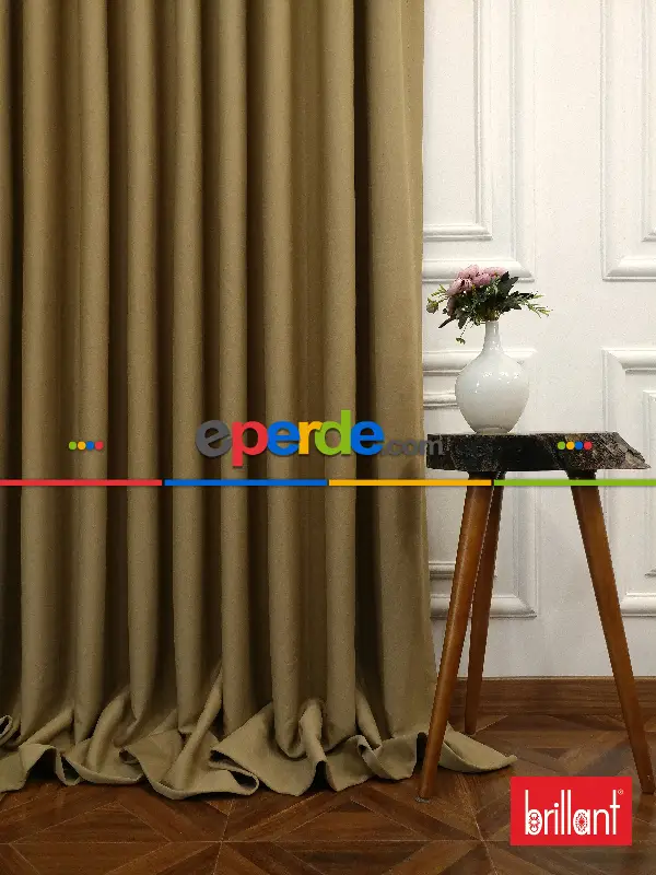 Yatak Odası - Brillant Karartma Blackout Hardal Bej Renk Fon Perde- Bej-açık Vizon-hardal