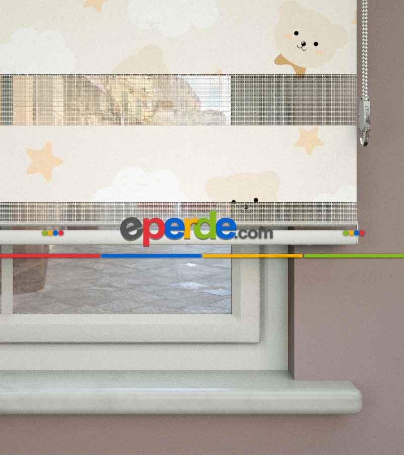 Yıldız Desenli Baskılı Zebra Perde- Çok Renkli