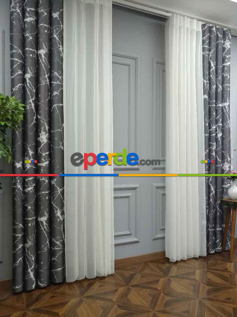 Lens Akıllı Dikey Tül Perde Mermer-22- Çok Renkli 2