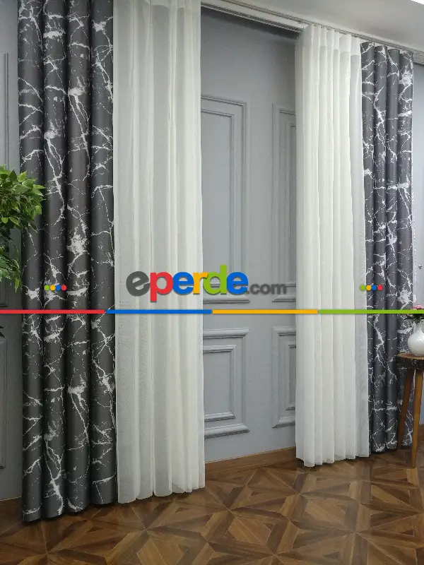 Lens Akıllı Dikey Tül Perde Mermer-22- Çok Renkli 2