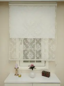 Oturma Odası - Jakar Örme Tül- Ekru Çiftli Sistem Dantel Desenli Perde- Ekru